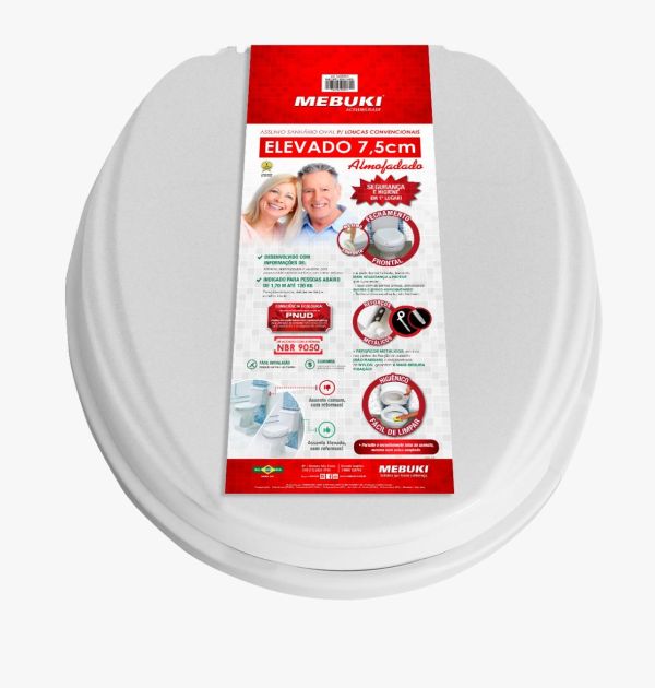 Assento Sanitário Elevado Almofadado 7,5cm - Mebuki