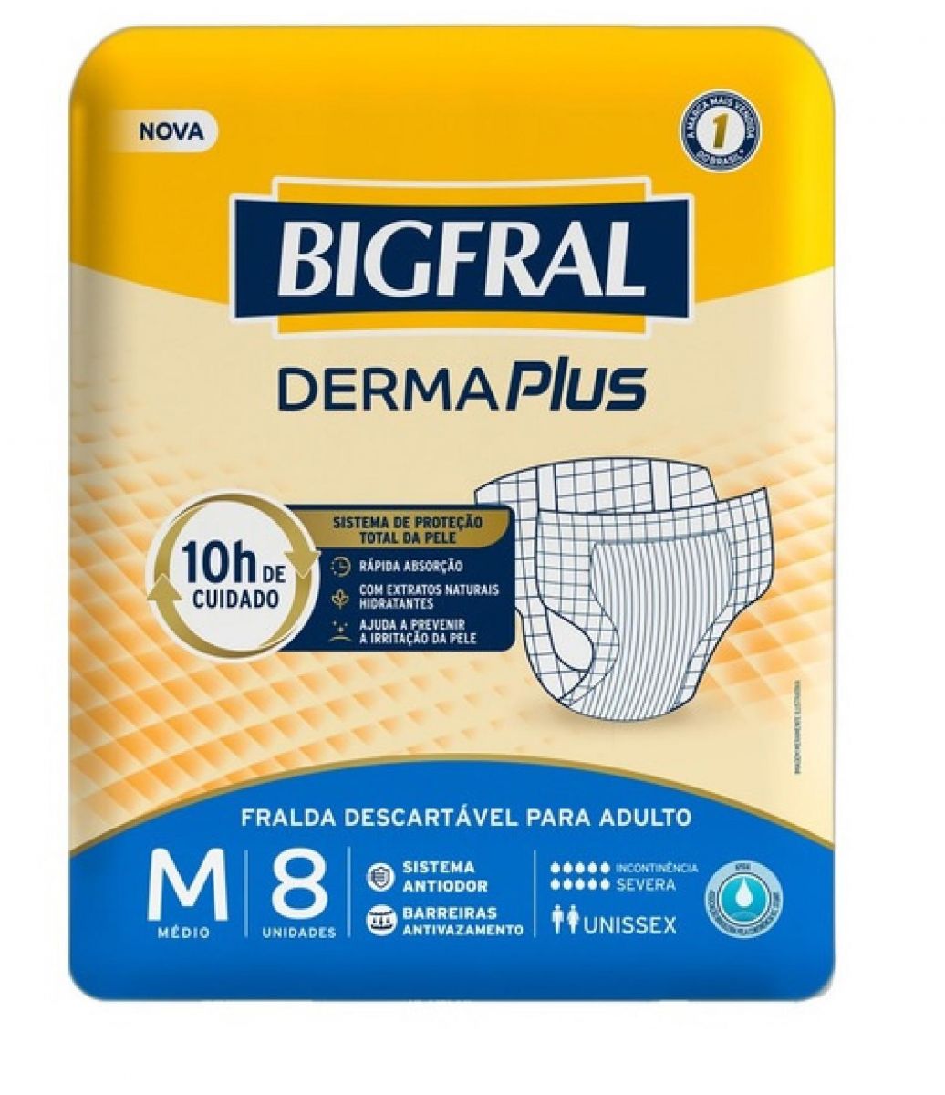 Bigfral Derma Plus M - Fralda geriátrica tradicional - Pacote com 8 unidades
