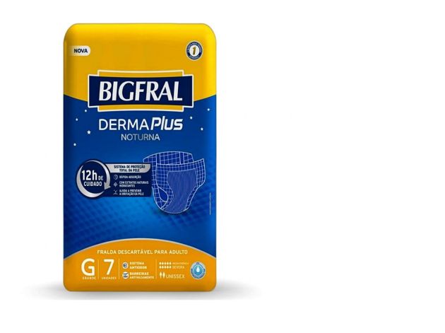 BigFral Derma Plus Noturna G - Fralda geriátrica tradicional - Pacote com 7 unidades