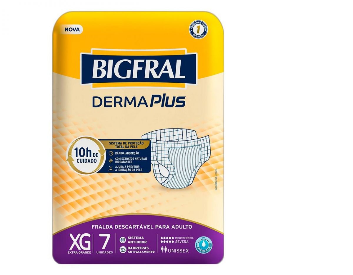 Bigfral Derma Plus XG - Fralda geriátrica tradicional - Pacote com 7 unidades