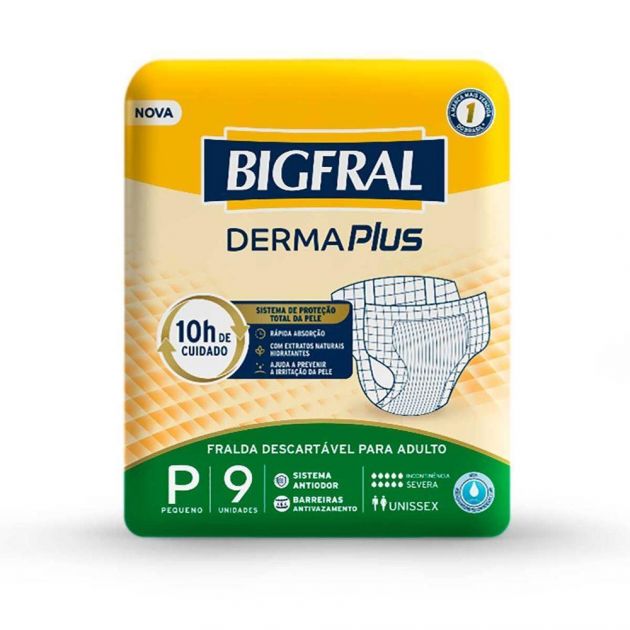 Bigfral Plus Derma Plus P - Fralda geriátrica tradicional - Pacote com 9 unidades