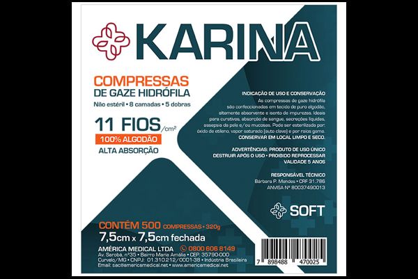 Compressa de Gaze 11 fios Karina com 500 unidades