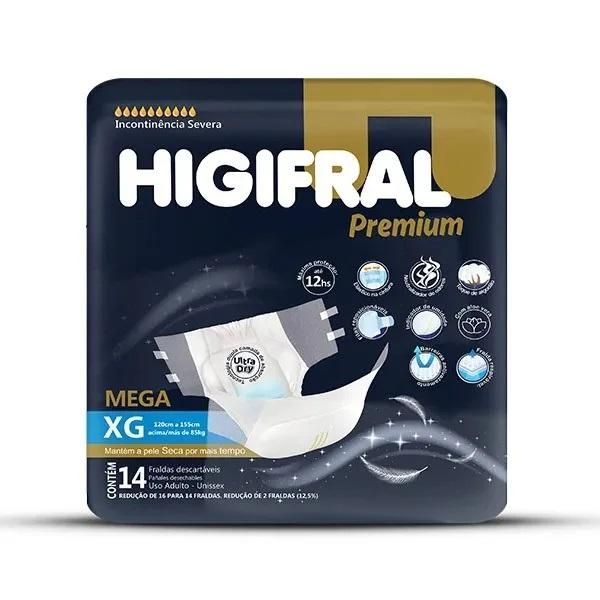 Higifral Premiun XG - Fralda geriátrica tradicional - Pacote com 14 unidades