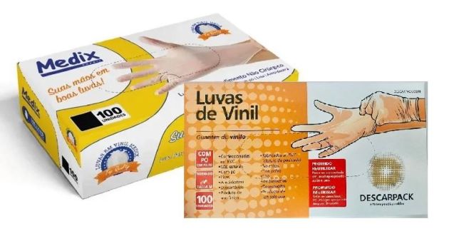 Luva de Vinil Descartável Sem Pó