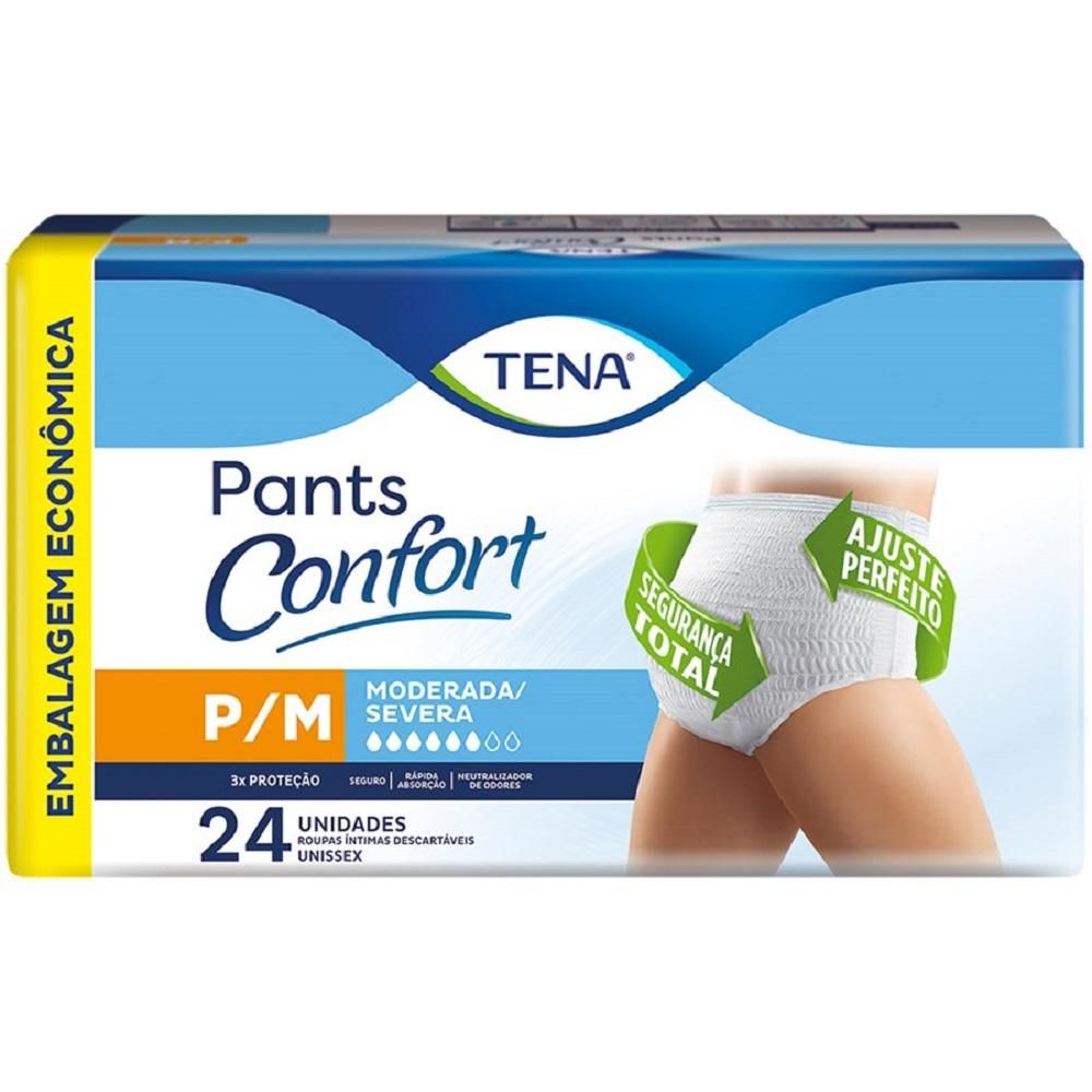 Tena Pants Confort Unissex P/M - Fralda geriátrica de vestir -  Pacote com 24 unidades