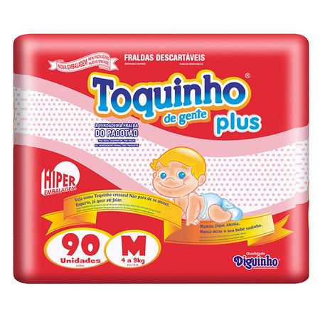 Toquinho Plus M - Fralda Infantil - Pacote com 90 unidades